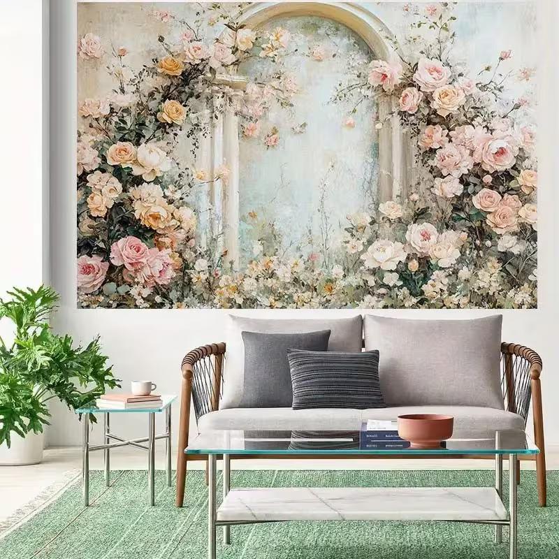 2D Vintage Floral Arch Backdrop Pastel Rose Photography Background