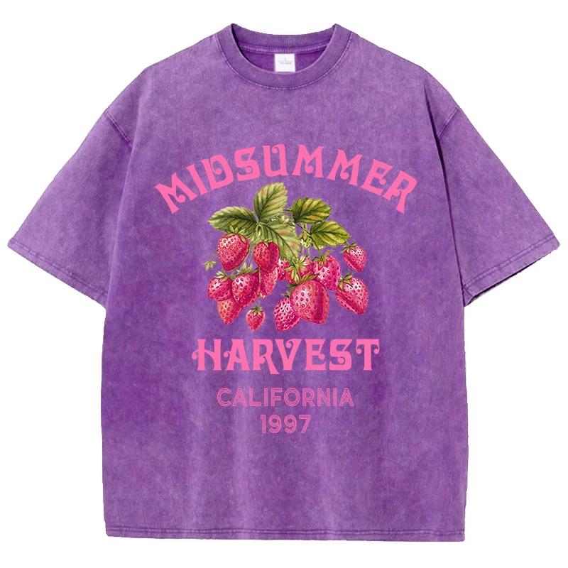

Men s Cotton T-shirt California Strawberry Printed Washed T-shirt Comfortable Round Neck Top Men s Summer Clothing S