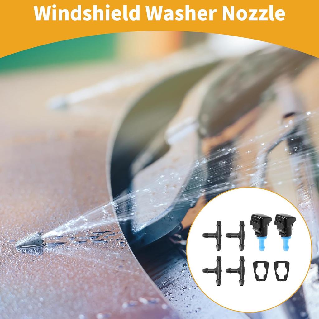 Windshield Washer Nozzle Kit for Kia Rio 2016-2024 Windshield Spray Nozzles Wiper Spray Washer Jet No.98630G3000 2 Pcs Gaskets 4 Pcs t Hose Connector