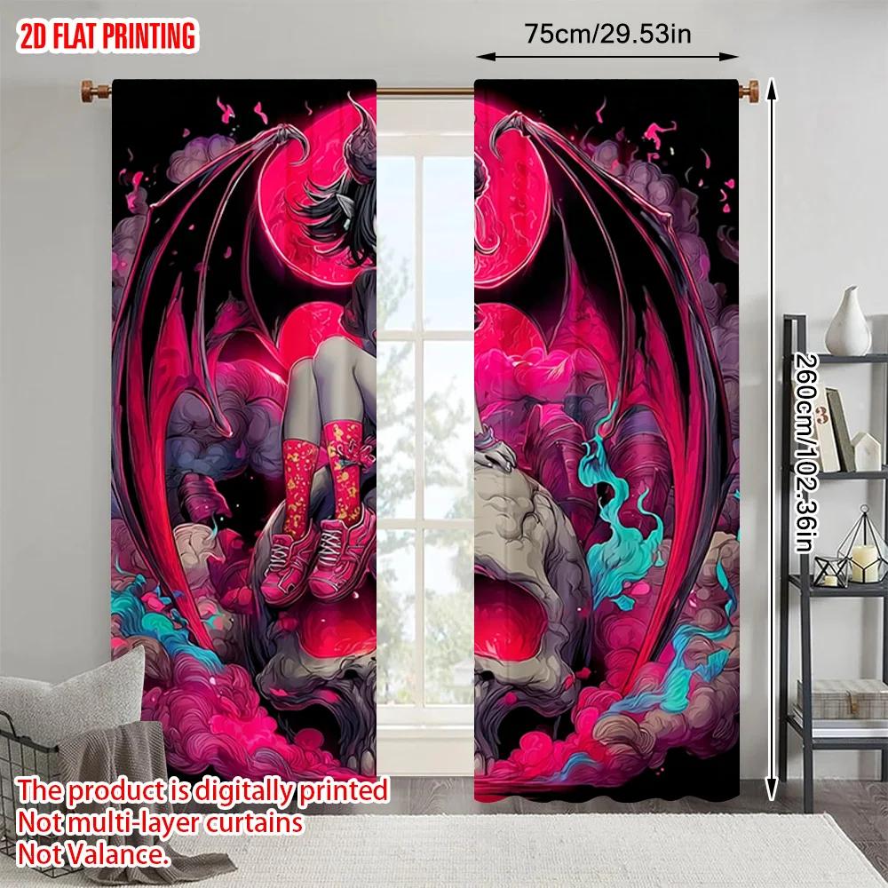 2pcs   Plane Printing Curtain Popular Cute Little Witch Polyester Fabric (without Rod) All Seasons Ldeal for Home & Office