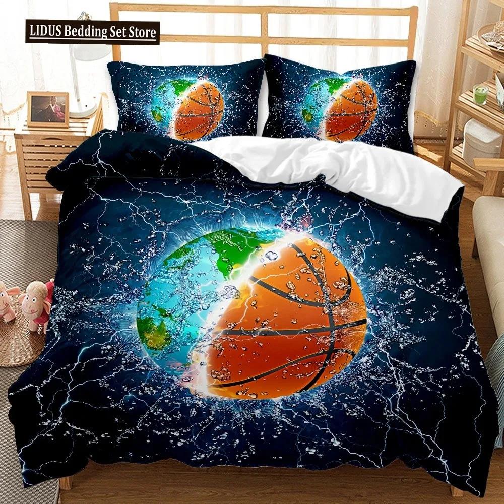 Set Copripiumino Basket Stampa 3D Pallacanestro Fuoco Freddo Luminoso Copripiumino Sportivo Per Bambini Ragazzo Ragazza Set Biancheria da Letto in Poliestere