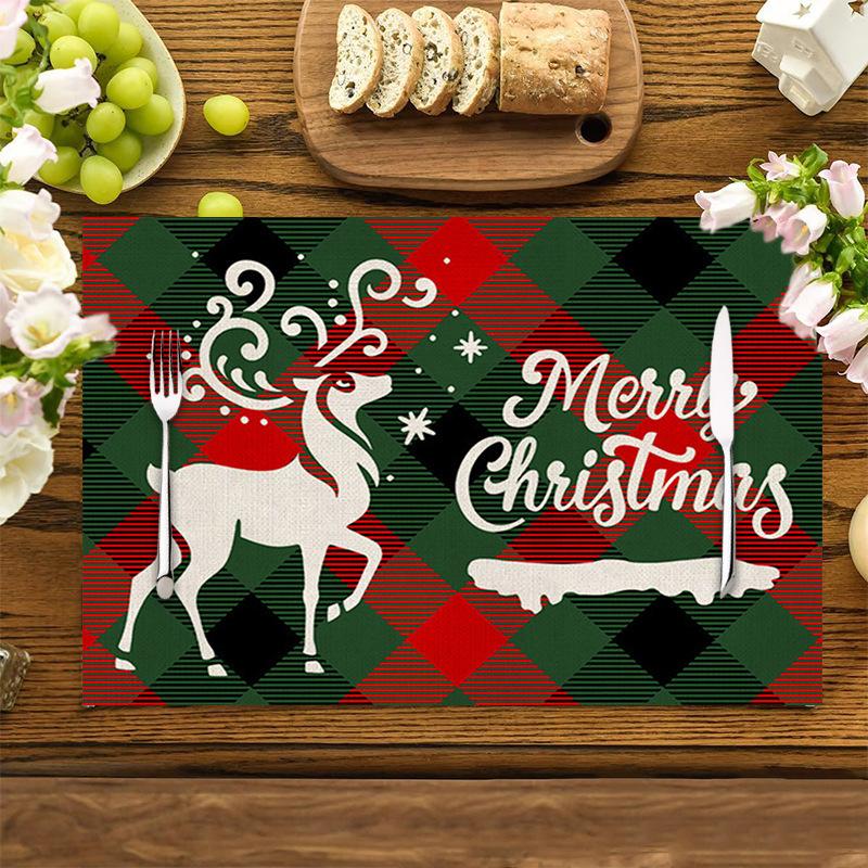 Elk Deer Printed Placemats Rectangular Christmas Snowman Trees Dining Table for Kitchen Decor Linen Non Slip Table Mats