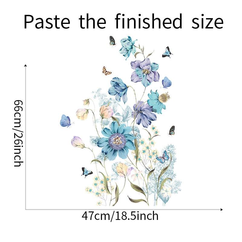 New Painted Blue Flower Butterfly Wall Sticker Living Room Bedroom Background Home Decoration Self-adhesive Wallpaper Plant Stickers
