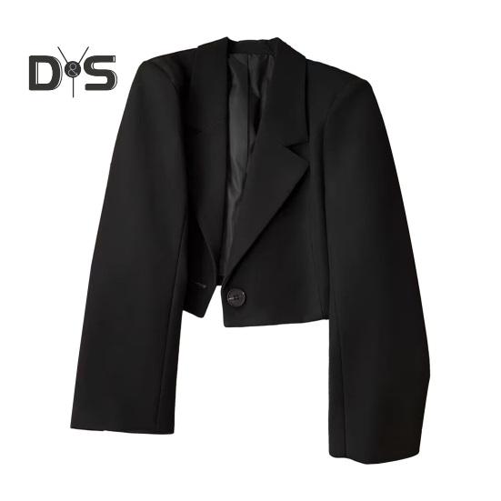 Damedressjakke Formell Forretningsstil Nedslått Krage Knappdekor Slim Fit Kort Ensfarget Lange Ermer Cardigan Enkeltknapplukking OL Pendling