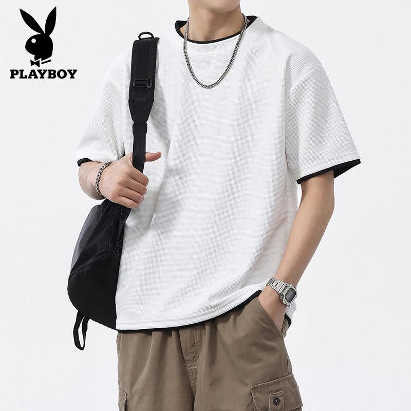 PLAYBOY Men's Solid Color Pure Cotton Short Sleeve T-Shirt