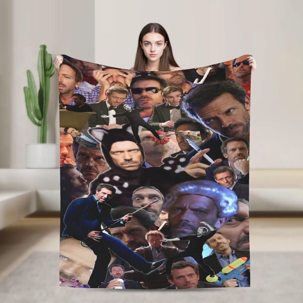 Dr. Gregory House Television Photo Collage Flannel Blanket Warm Throw Blanket for Outdoor Travel Office Bedspread Sofa Bed Cover