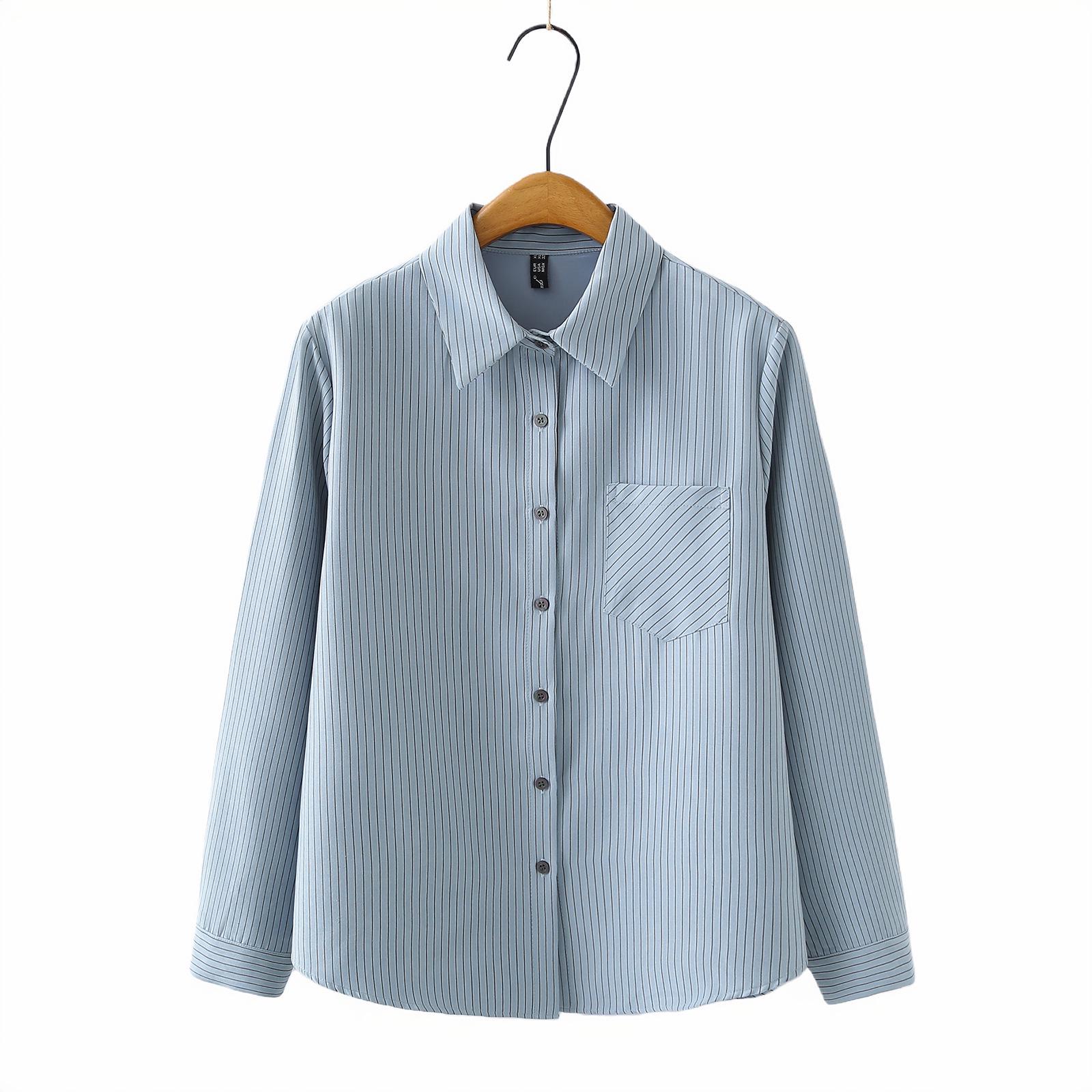 2026 Spring Plus Size Women s Striped Long Sleeve Lapel Blouse Shirt Cardigan 3XL