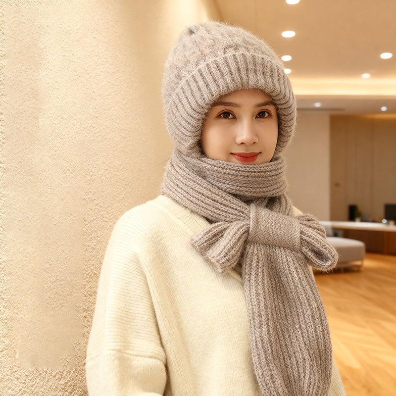 Damen Winter Doppelt Warme Strickmütze Gepolsterte Verdickte Mütze Schal Ein Stricknetz Rote Explosionsmodelle Wind- und Schneemützen