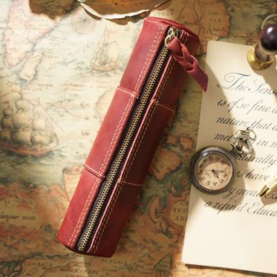 Portable Geniue Cowhide Pen Pencil Storage Cover Case Box Bags Magnetic Drawer Hand Made Student Accessories Tools Man Gift