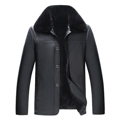 Dad Leather Jacket Men's New Winter Velvet Thickened Leather Jacket for Middle-aged and Elderly People