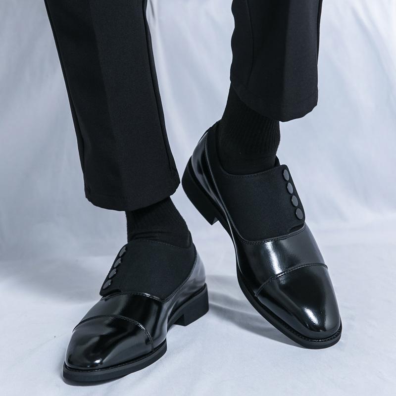 Leather Shoes Four Seasons Pointed Men's British Leather Shoes Men's Splicing Dress Business One Pedal Casual Black Leather Shoes