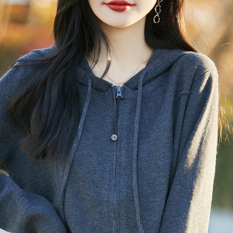 

Женский кардиган с капюшоном из мериносовой шерсти, на двойной молнии, свободного кроя, свитер с длинным рукавом для весны и осени Large