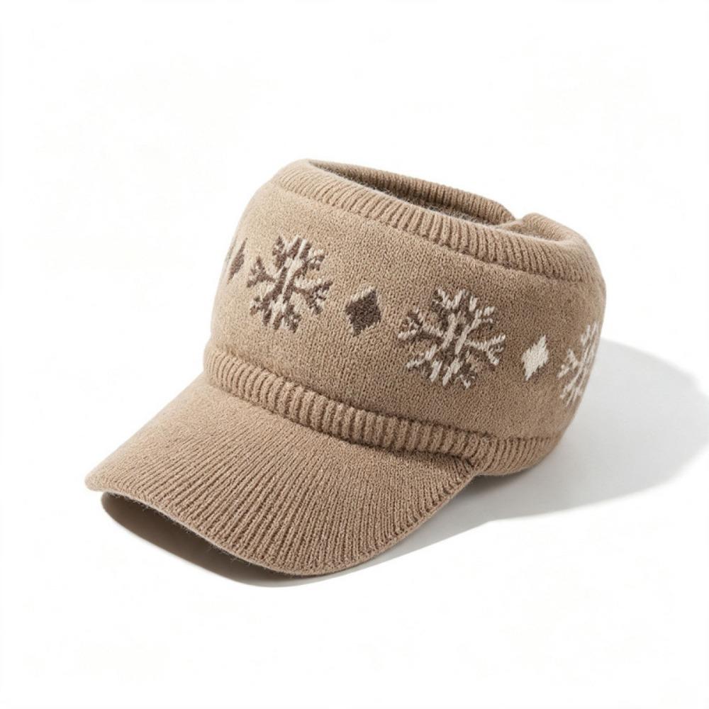 Snowflake Jacquard Empty Top Hat Thickened Beanie Hat Versatile Baseball Cap Cold Weather