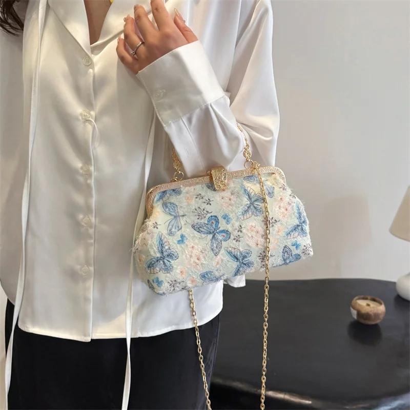 Hochzeit Muschel Clip Clutch für Frauen Damen Schmetterling Handtaschen Designer Geldbörse Schulterketten Taschen Kristall Umhängetaschen Chic Clip