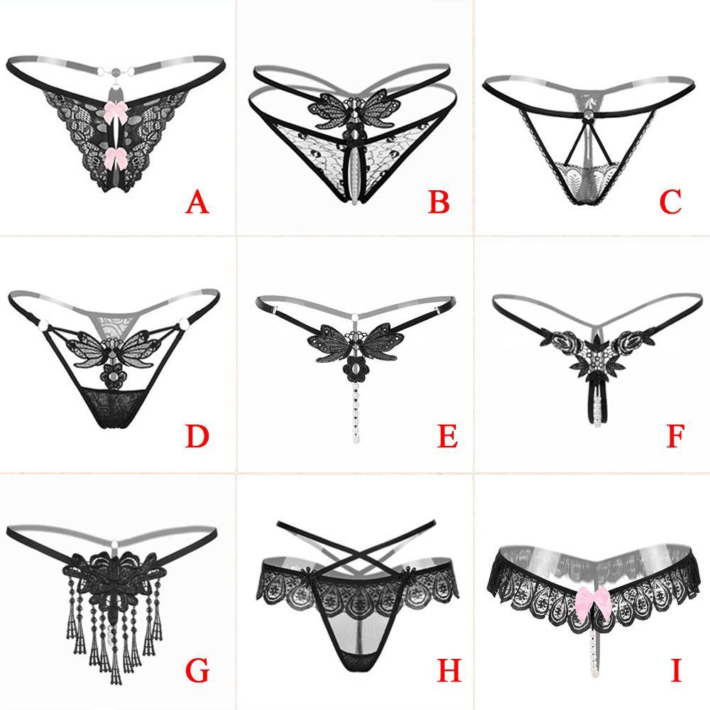 Female Women Sexy Pearl Massage Lace Thong G-stings Panties Lingerie T-back Panties Underwear