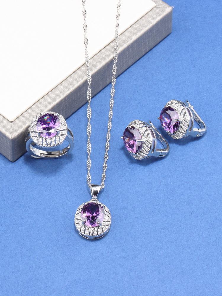 Braut Hochzeit Große Schmuckaccessoires Mit Natürlichem Zirkonia Blau Hängeclip-Ohrringe Und Ring-Set Für Frauen Geschenk