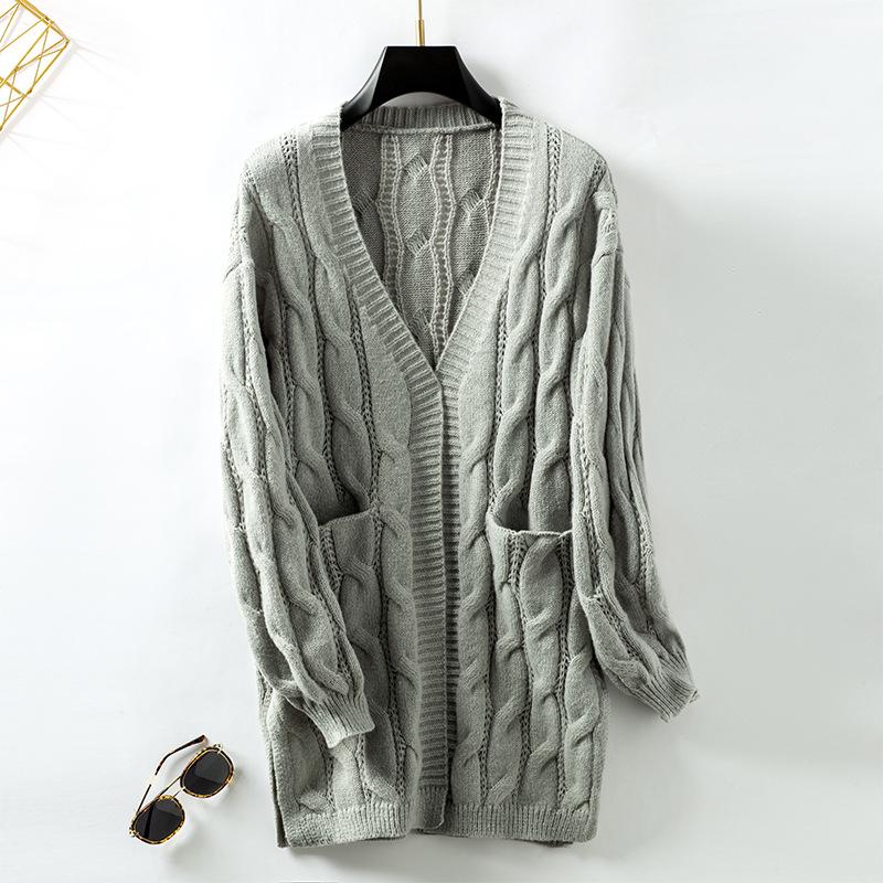 Autumn & Winter New Fashion Casual Fried Dough Twists Knot Knitted Cardigan Women's Vintage Loose Medium Length Sweater Coat
