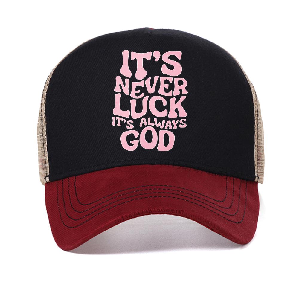 

It t Never Luck It s Always God print baseball cap summer Womens Casual mesh Snapback Caps Breathable mesh adjustable sun hats Adjustable красный