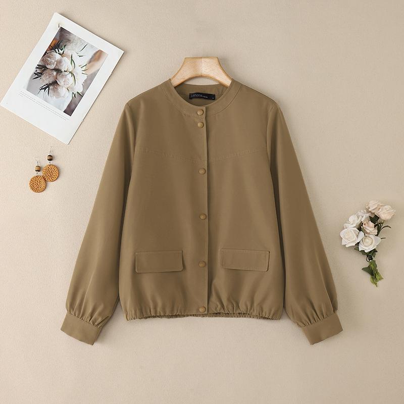 ZANZEA Women Casual Round Neck Solid Color Long Sleeve Blouse