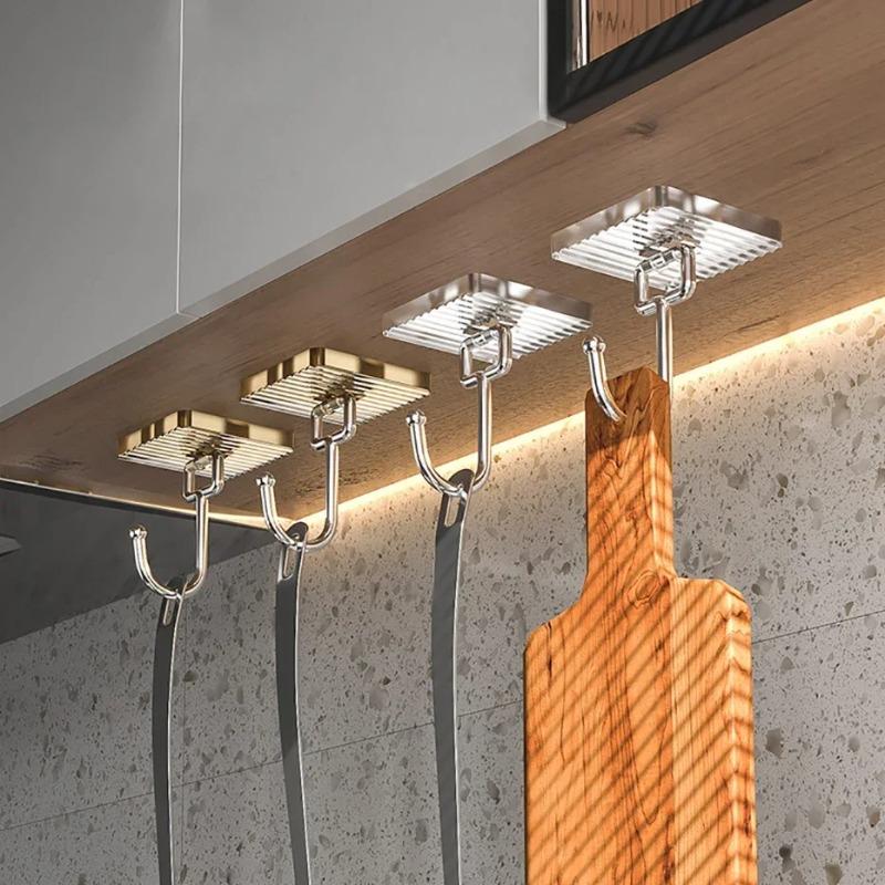 Luxushaken Edelstahl Küchen-Badezimmerhaken Nicht perforierter Metallhaken Stark Spurlos Tür Selbstklebend Hängehaken