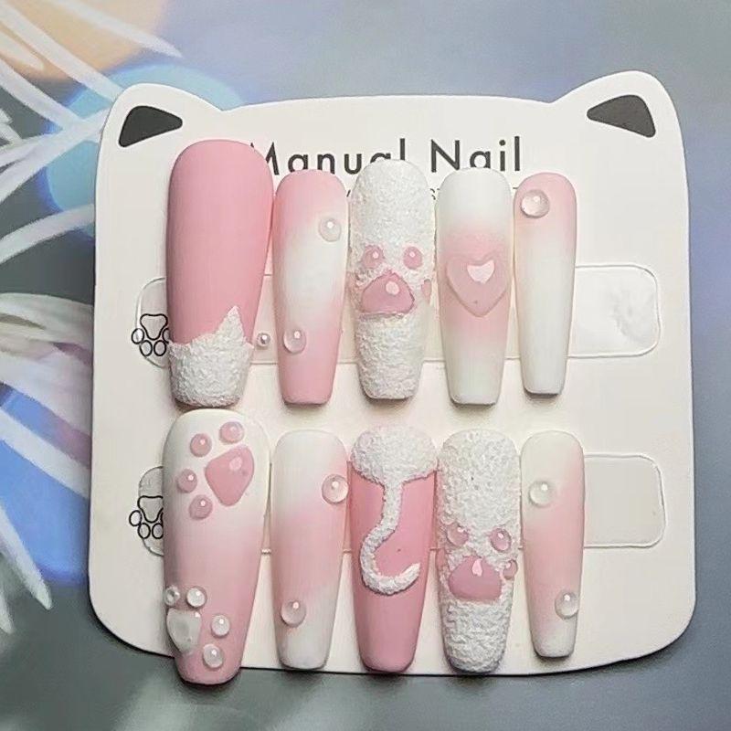 

Wear Armor Cat s Paw Handmade Gradient Color Mid Length Long Length Student Party Finger Nail Stickers 2024 New Year Popular Cute Cat Claw-L