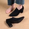 High Heeled Single Shoes Autumn New Pointed Toe Deep Mouth Suede Slip-on Non-Slip Block Heel Shoes