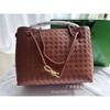 Woven Tote Bag Women Genuine Leather Quilted Shoulder Handbag Large Capacity Fashion