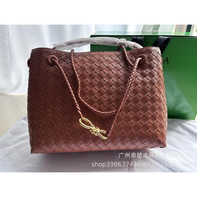 Woven Tote Bag Women Genuine Leather Quilted Shoulder Handbag Large Capacity Fashion