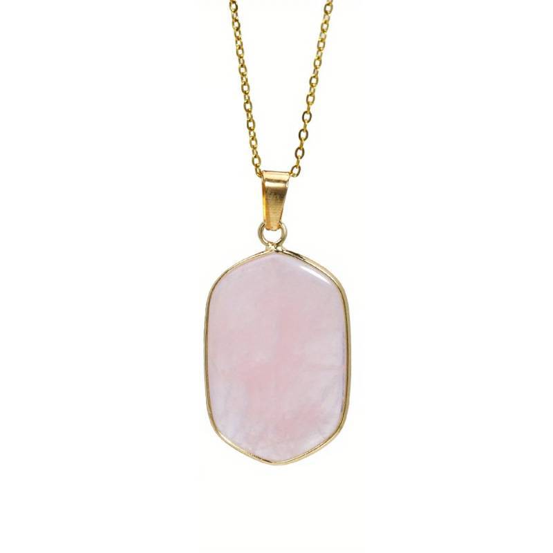 Natural Stone Geometric Pendant Necklace With Gold Plated Edges For Women And Men