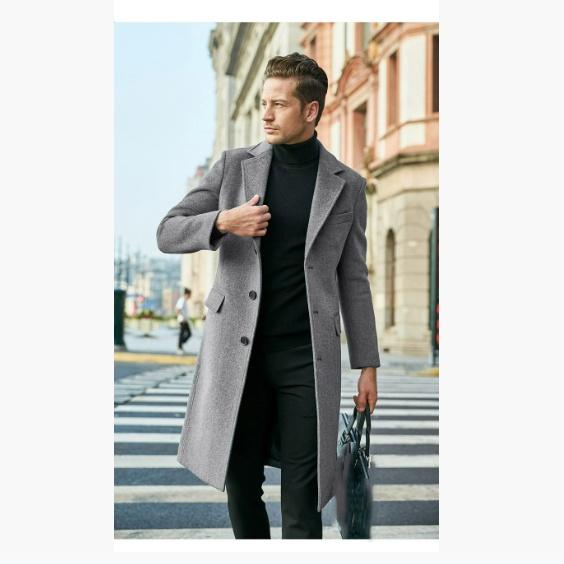 Men's British Men's Long-sleeved Woolen Coat Autumn and Winter Woolen Coat