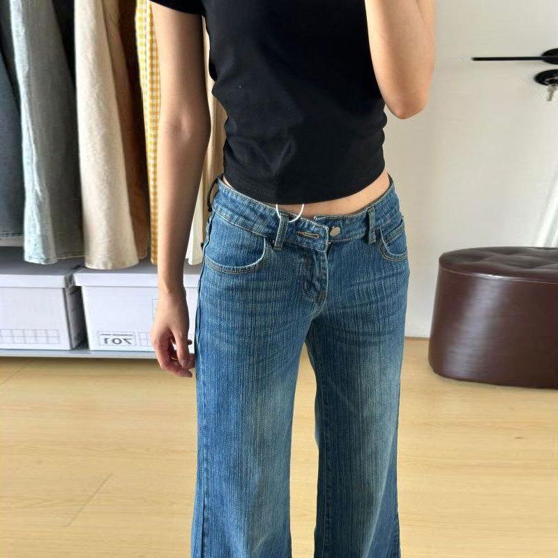 Petite Retro Blue Micro Flare Jeans - Low Waist Slimming Fit