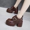Platform loafers women's 2025 spring versatile thick-heeled small leather shoes British style inner height increase small high-heeled women's shoes