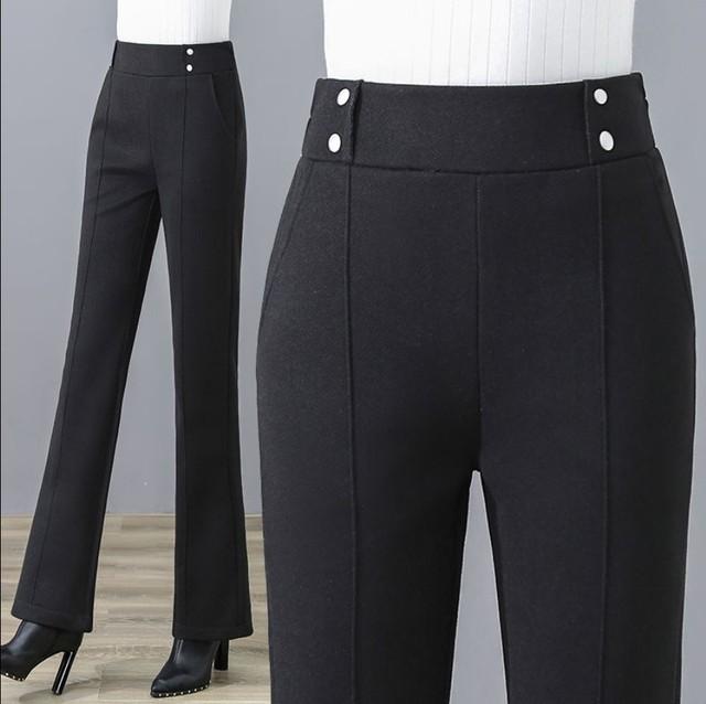 Spring Autumn Women Woolen Pants Women High Waisted Casual Straight Flare Pants Slim Lady