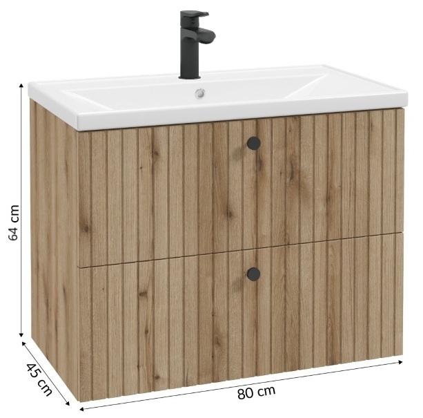 Bathroom Cabinet with Washbasin 80 Cm, Evoke Oak, Grooved, Rietti Lamellas