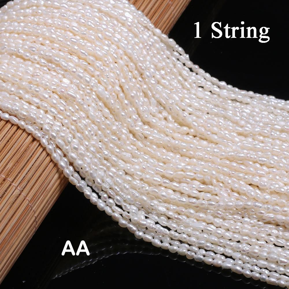 1String, 2-2.5mm White Natural Shell Mother of Pearl Beads, Handcrafted Rice Shape Loose Spacer Beads for DIY Necklace, Bracelet, Jewelry Making 36cm