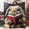 Flauschiges Kaninchen Lese-Muster Flanell bedruckte Decke geeignet für alle Jahreszeiten geeignet für Wohnzimmer Büro Sofa und Reisen