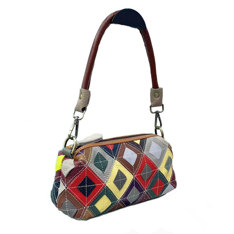 Bag Women'S Shoulder Bag Handbag Splicing Texture Retro Shoulder Messenger Bag