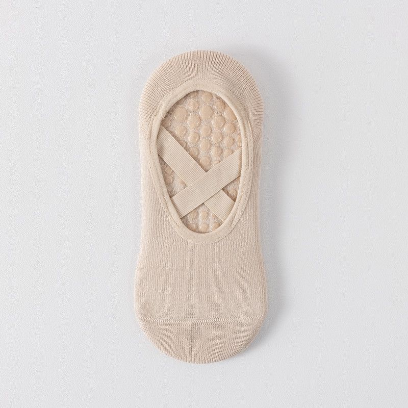 

Носки для йоги с перекрестными ремешками, женские утолщенные носки до щиколотки, нескользящие профессиональные носки для пилатеса, танцев, фитнеса, спортивные Cross strap yoga socks skin color [1 pair]]