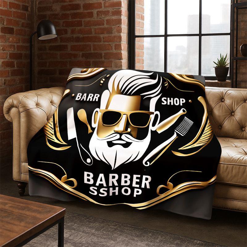 Vintage Barber Shop Logo Cartoon Flannel Blanket Soft Warm Throw Blanket for Bedroom Living Room Bed Travel Camping Picnic Gift
