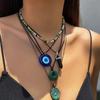 5 Stück Ethnischer Friedensschnallen Blauer Türkischer Glücksaugen Anhänger Choker Halskette für Frauen Vintage Stein Leder Wachsfaden Kette Schmuck