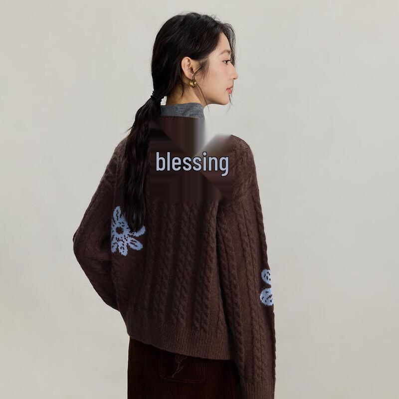 INMAN Women's Retro Color Block Jacquard Cardigan Sweater