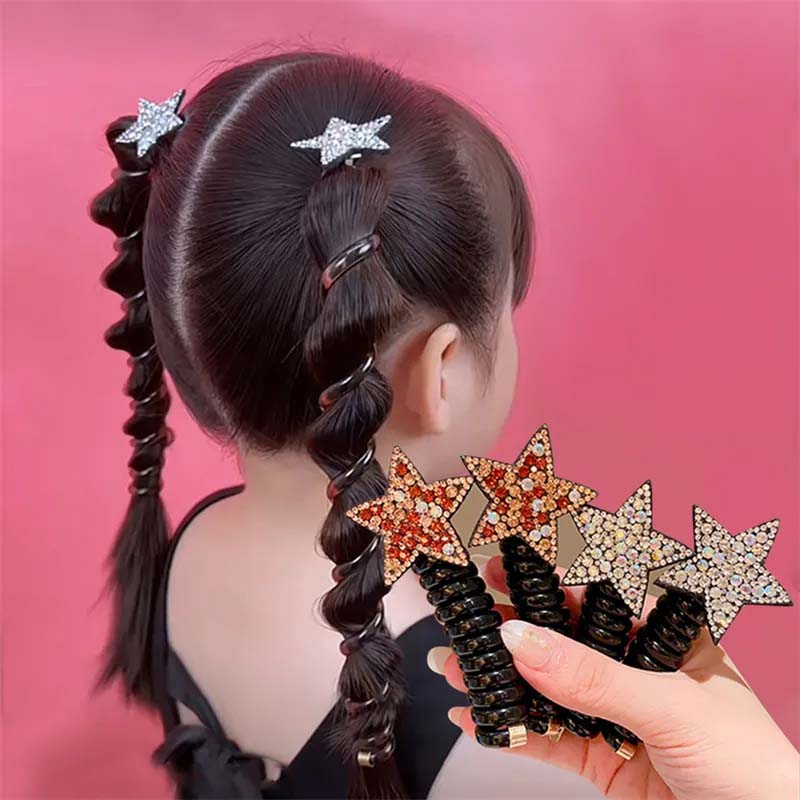 New Colorful Rhinestone Pentagram Star Hair Ties For Children Elastic Ponytail Hair Bands Rubber Tie Telephone Wire Accessories