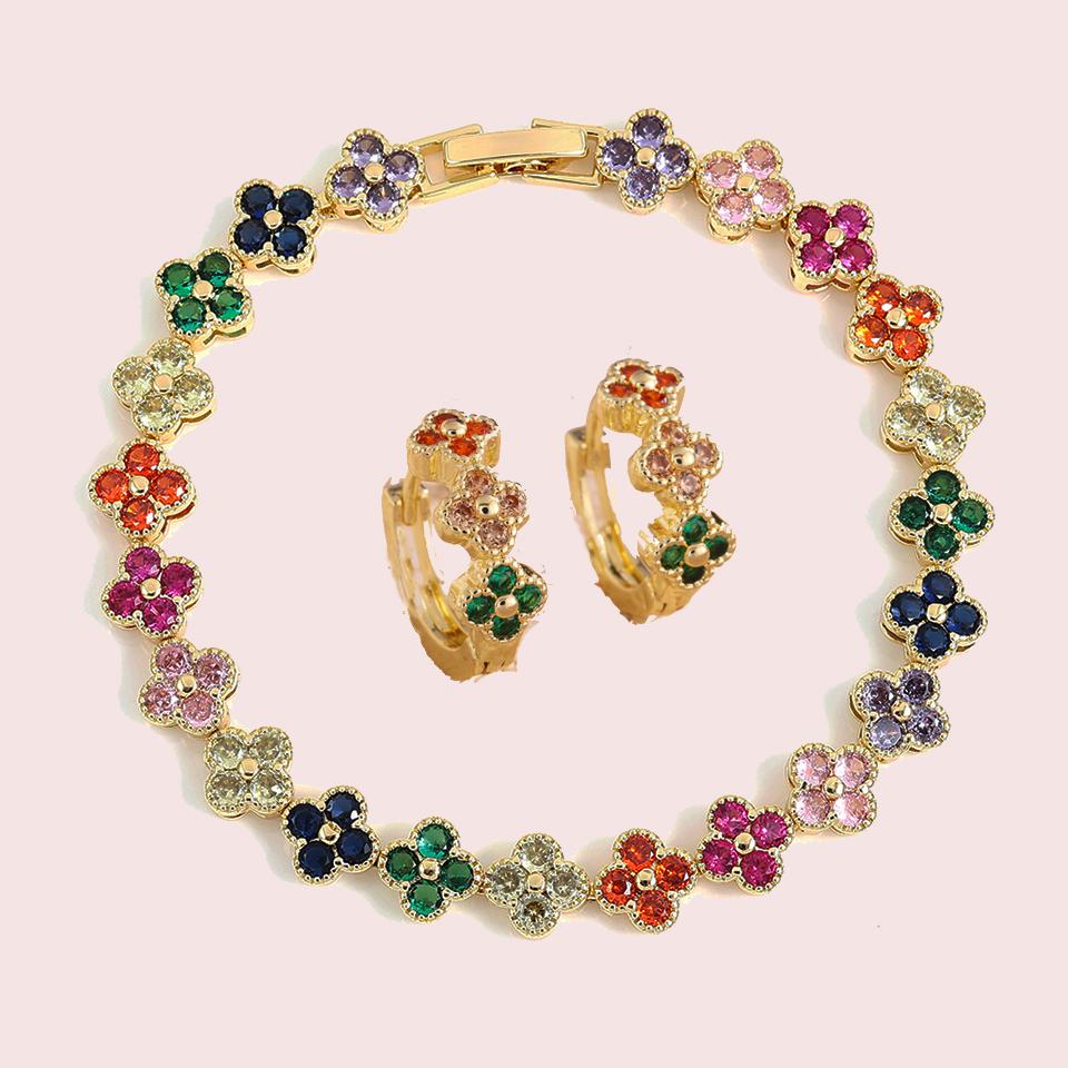 RAKOL Colorful Clover Zircon Bracelet Fashion Charm Gorgeous Charm Exquisite Cute Sweet Shining Crystal Jewelry Gift