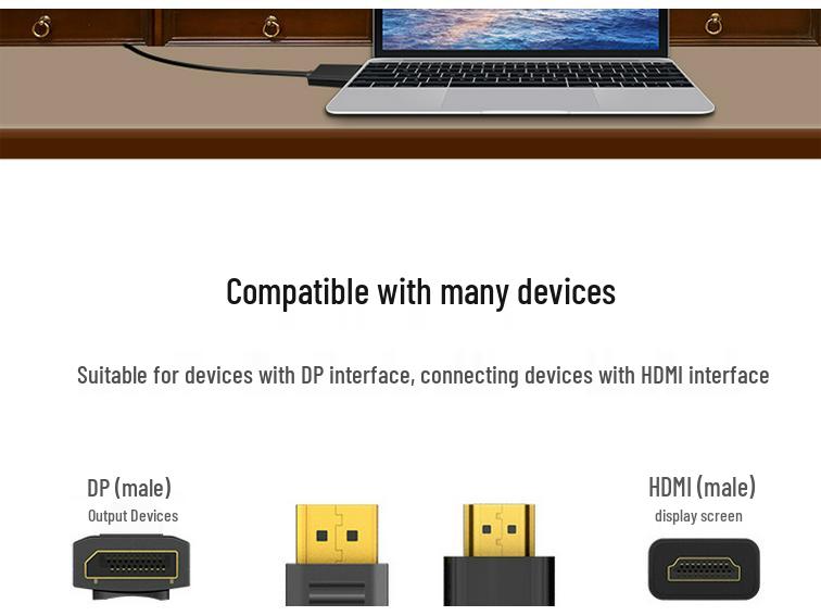 8K/4K DP To HDMI Adapter Cable for High-Definition Computer Monitor Connection