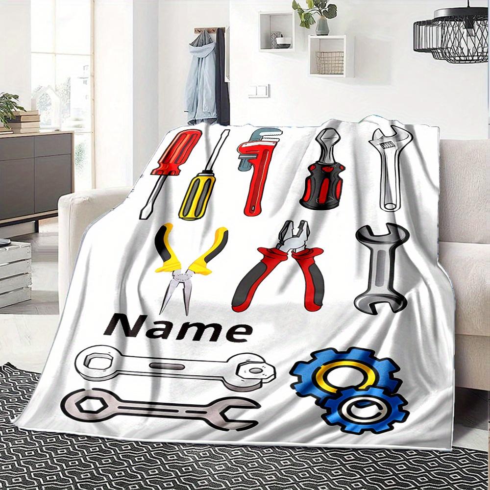 Tools And Gears Blanket With Customizable Name Four Seasons Comfortable Shawl Blanket Suitable For Home Travel Camping Office Decoration Perfect Gift