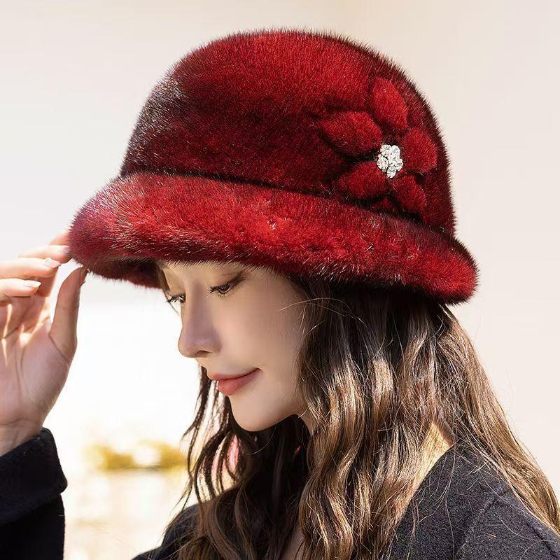 Women's Hat New Faux Mink Fur Hat - Women's Winter Hat Versatile Warm Ear Protection Stylish Top Hat Faux Fur Windproof Snow Hat