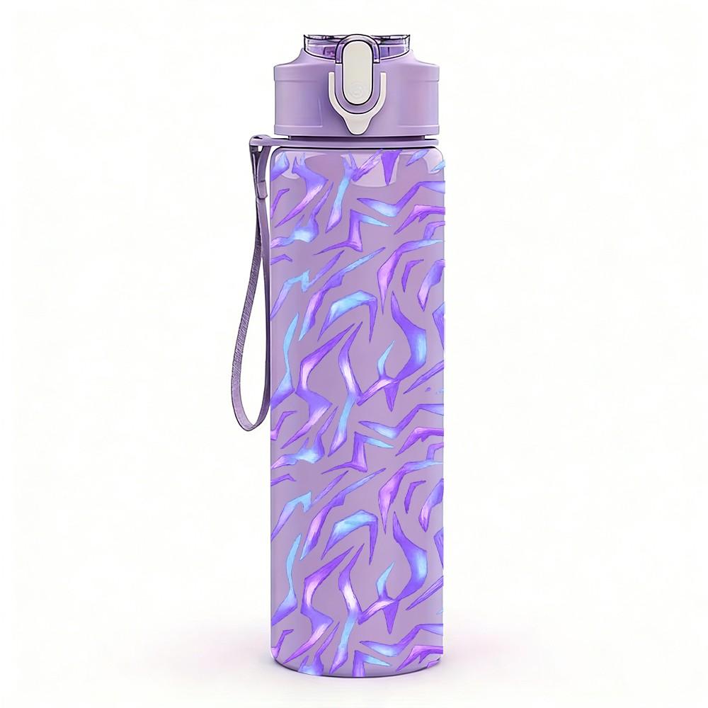 1PC Purple Swirl Abstract Texture Print 750ml Color Plastic Sports Water Bottle Leakproof Flip Straw Lid Suitable for Sports Office Home Use