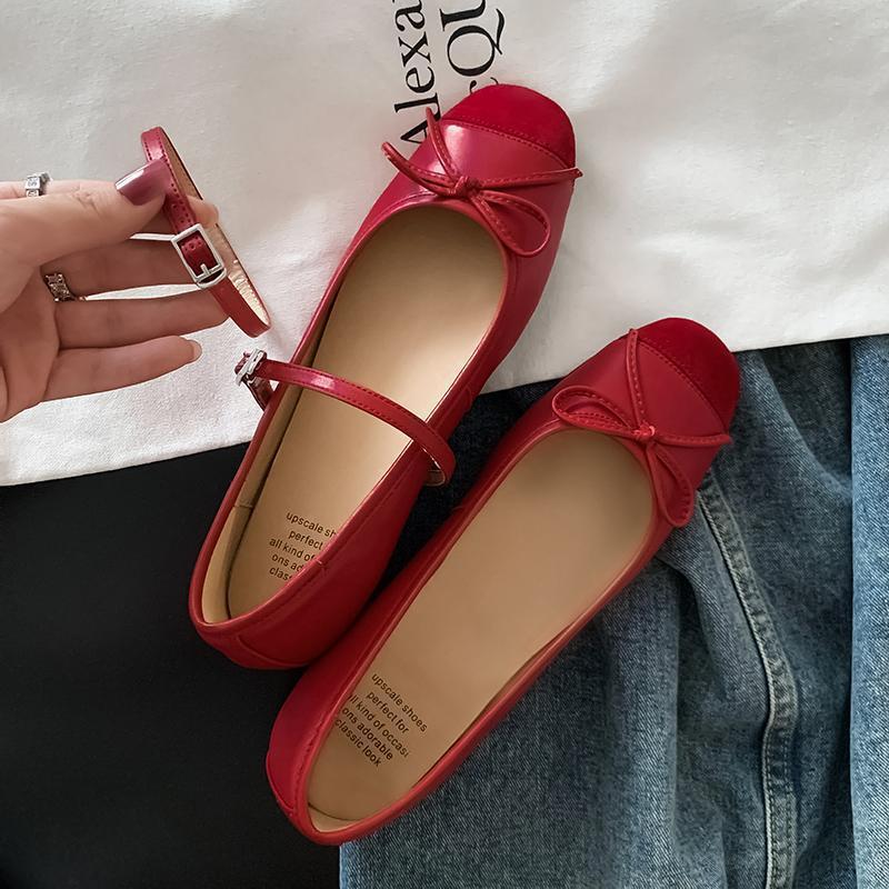 

French Mary Jane shoes soft-soled bow light mouth versatile single shoes women s summer 2025 new small leather women s single shoes 40 красный