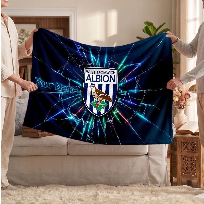West Bromwich Albion Personalized Fleece Blanket With Football Logo, Custom Name Text Soft Warm Home Throw Blanket