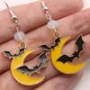 Creative Gothic Yellow Drip Glaze Crescent Moon Black Vampire Bat Dangle Earrings for Women Halloween Party Cute Jewelry Gifts